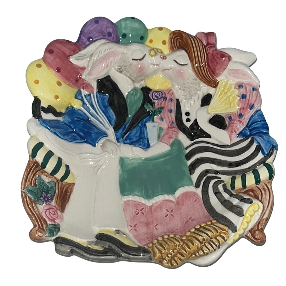 Fitz And Floyd Easter‎ Plate Bunnies Kissing Balloons Pastels 1995